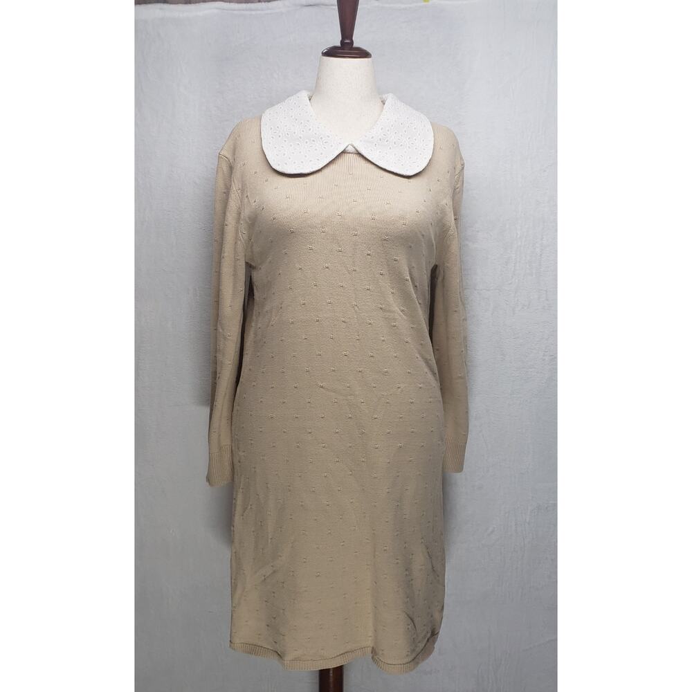 Salt Women’s XL Romantic Knit Dress – Eyelet Collar, Pearl Button, NWT